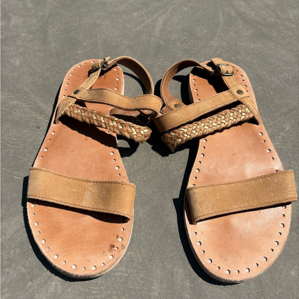 Ugg Brown Leather Sandals with Braided Strap